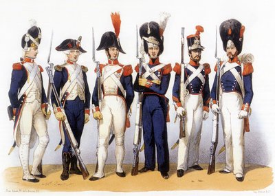 フランス陸軍、州兵（歩兵）の制服 18-19世紀、シャルル・ヴェルニエ（1831-1887）によるエングレーヴィング。 作： Charles Vernier