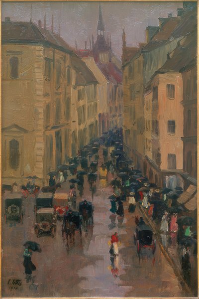 ミュンヘンのDienerstraße、背景はサンピエトロの塔 作： Charles Vetter