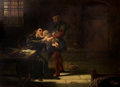 1851年の三連祭壇画の中央部、手パネル、コベントリーのローレンス・サンダースの殉教 作： Charles West Cope