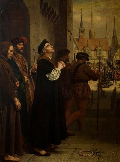コヴェントリーにおけるローレンス・サンダースの殉教、三連画の右側のパネル 作： Charles West Cope