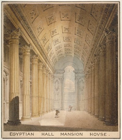 エジプシャン ホールの内部ビュー、マンション ハウス、ロンドン市、1820 年 作： Charles Wild