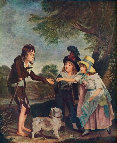 乞食の少年にコインを与えるサーフランシスフォード子供たちの肖像画。出品1793 1906 作： Charles Wilkinson