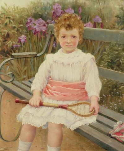 バドミントンラケットを持つ少女 作： Charles William Bartlett