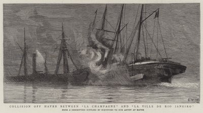 ラシャンパーニュとラヴィルデリオジャネイロの間のアーブル沖の衝突 作： Charles William Wyllie