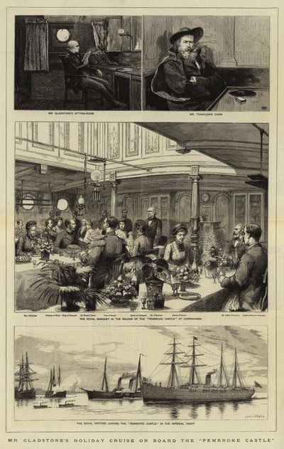 ペンブローク城に乗るグラッドストーン氏のホリデークルーズ 作： Charles William Wyllie