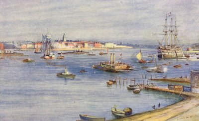 ポーツマス、ゴスポートより（カラーリトグラフ） 作： Charles William Wyllie