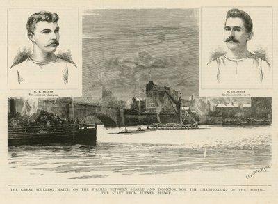 世界選手権のサールとオコナーの間のテムズ川での大規模なスカル試合 作： Charles William Wyllie