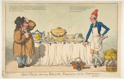 ジョンブル、1802年5月18日、ビリーズの誕生日の準備を見る。 作： Charles Williams