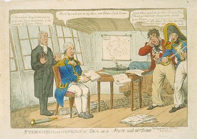 Sternhold and Hopkins at Sea or Stave out of Time、1809（カラーエッチング） 作： Charles Williams