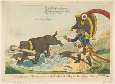 争議の骨またはイギリスのブルドッグとコルシカ猿、1803年6月14日。 作： Charles Williams