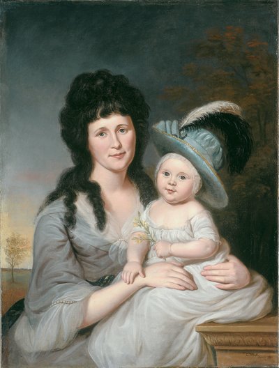 ジョン・ニコルソン夫人（ハンナ・ダンカン）とジョン・ニコルソン・ジュニア 作： Charles Willson Peale