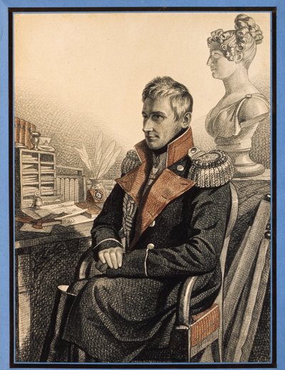 ミハイル・ヴォロンツォフ伯爵（1782-1856）の肖像（M.ヴォロンツォフ伯爵の肖像）。 カール・フォン・ハンペイン (1794 年 - 1880 年以降) の作品、紙に鉛筆と水彩、1820 年頃。 ロシア美術 作： Charles de Hampeln