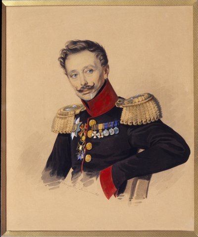 フョードル・フョードロヴィッチ・ガガーリン王子の肖像 (1746-1863) (F.F. ガガーリンの肖像)。 カール・フォン・ハンペイン (1794 年 - 1880 年以降) の作品、紙に鉛筆と水彩、1830 年頃。 ロシア美術 作： Charles de Hampeln