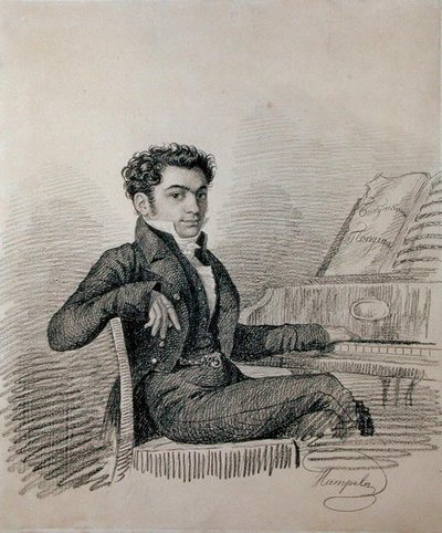 作曲家の肖像アレクセイ・N・ヴェストフスキー（1799-1862）（紙に木炭） 作： Charles de Hampeln