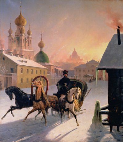 サンクトペテルブルクの路上のトロイカ、1850年代 作： Charles de Hampeln