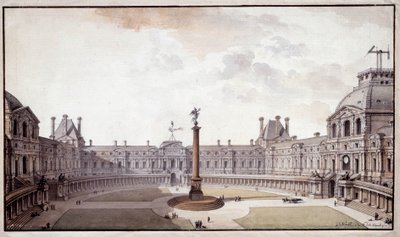 建築：サロン・カレ・デュ・ルーブルを再設計するプロジェクト。建築家チャールズ・ド・ワイリーによるインクとペンでの描画 作： Charles de Wailly