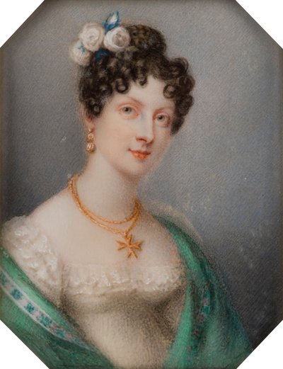 ジョージナ子爵夫人ニューポートの肖像、後のブラッドフォード伯爵夫人、1819年頃（キャンバスに油彩） 作： Charlotte Jones