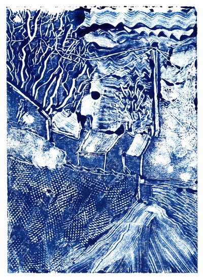 早朝の散歩、2019年（モノプリント） 作： Charlotte Orr