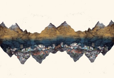 そして響き渡る山脈、2013年（ドライポイントエッチングとデジタル） 作： Charlotte Orr