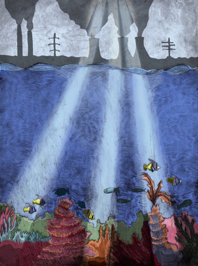 サンゴ礁、2013年（ドライポイントエッチングとデジタル） 作： Charlotte Orr