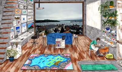 コロナメゾン、2020年（紙に筆ペン） 作： Charlotte Orr