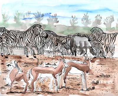 Safari 3、2018年（インクと水彩） 作： Charlotte Orr