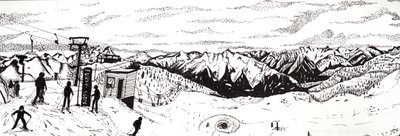 オーストリアでのスキー、2020年（紙に細かいライナー） 作： Charlotte Orr