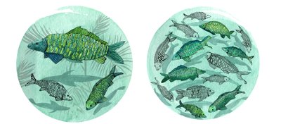 小さな魚の大きな池、2018年（ペンとインク、水彩とデジタル） 作： Charlotte Orr