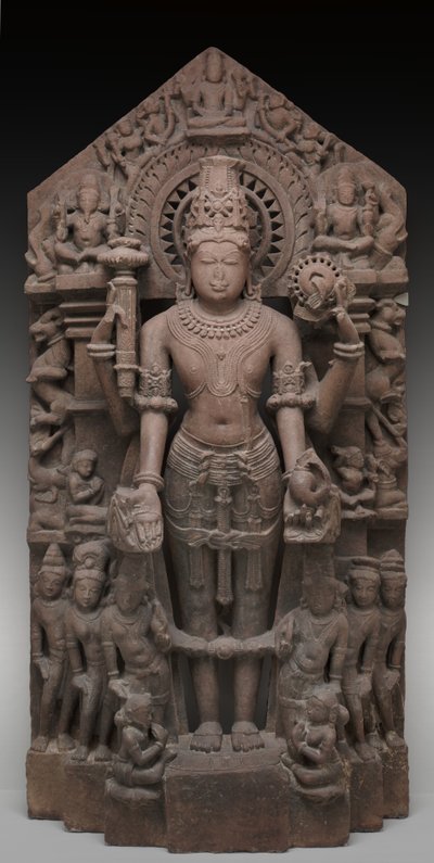 ヴィシュヌとその付添人、西暦1026年頃（砂岩） 作： Chaulukya dynasty (c.940 1244) Indian school
