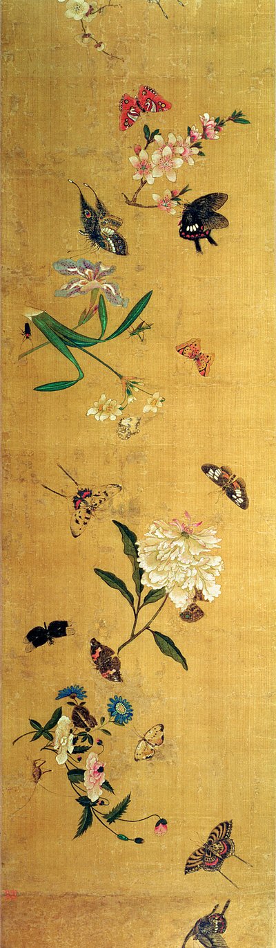 百羽の蝶、花と昆虫、手巻きの詳細 作： Chen Hongshou