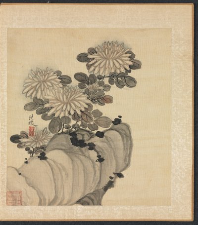 古代の巨匠の後の絵画: 菊と岩 作： Chen Hongshou