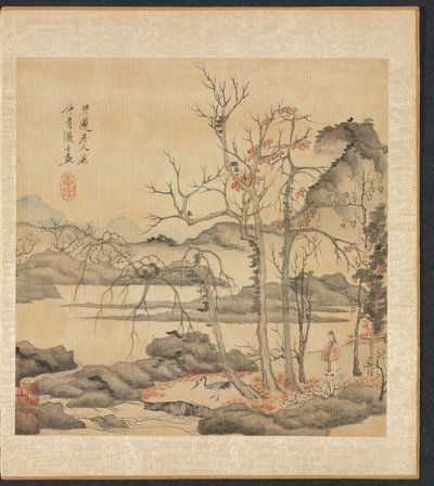 古代の巨匠の後の絵画：秋の風景の中の道教とクレーン、1598-1652。 作： Chen Hongshou