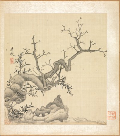 古代の巨匠による絵画: 岩、古木、竹 作： Chen Hongshou