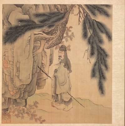 古代の巨匠の後の絵画: 杖と筆を持つ学者 作： Chen Hongshou