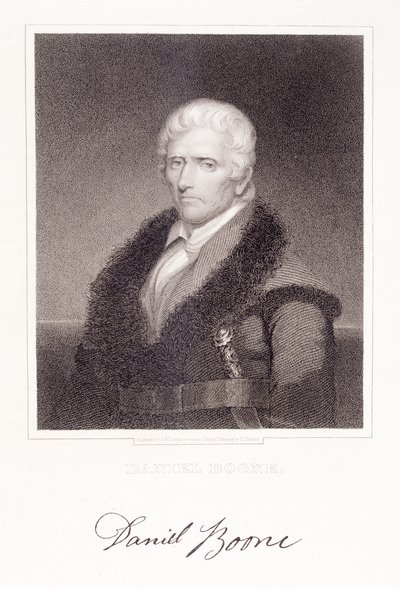 ダニエル・ブーン（1736-1813）は、ジェームズ・バートン・ロンガカー（1794-1869）によって彫刻されました 作： Chester Harding