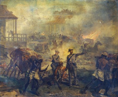 1857年、1857年のインドの反乱の際にラクナウで外科医アンソニーディクソンホームVC（1826-1914）とアシスタント外科医ウィリアムブラッドショーVC（1830-61） 作： Chevalier Louis William Desanges