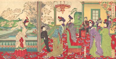 桜の中でのエレガントな女性のコンテスト 作： Chikanobu Yoshu