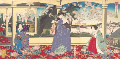 舞踏会 上野東武会で花見を楽しむ 上野の丘遊覧の図 1887年3月. 作： Chikanobu Yoshu