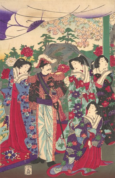 女官の間の皇帝、約。 1880年頃。 1880年。 作： Chikanobu Yoshu