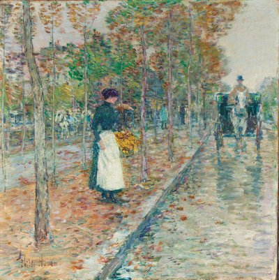 秋の大通り、パリ（キャンバスに油彩） 作： Childe Frederick Hassam