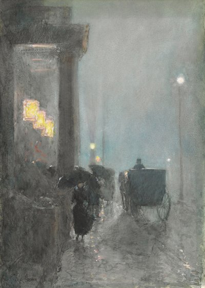 5番街、夕方、1890〜93年頃（紙に水彩、ガッシュ、パステル） 作： Childe Frederick Hassam