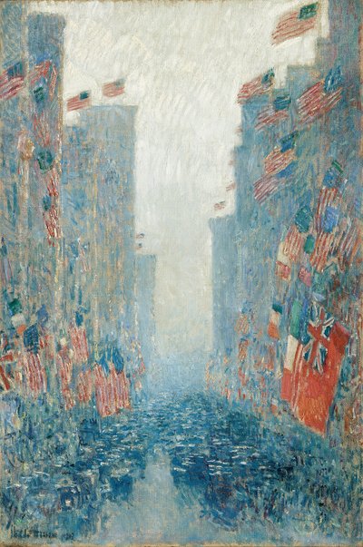 旗、アベニューの午後 作： Childe Frederick Hassam