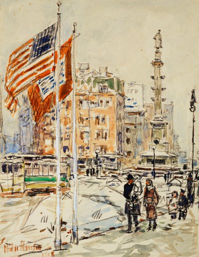 フラグ、コロンバス サークル 作： Childe Frederick Hassam