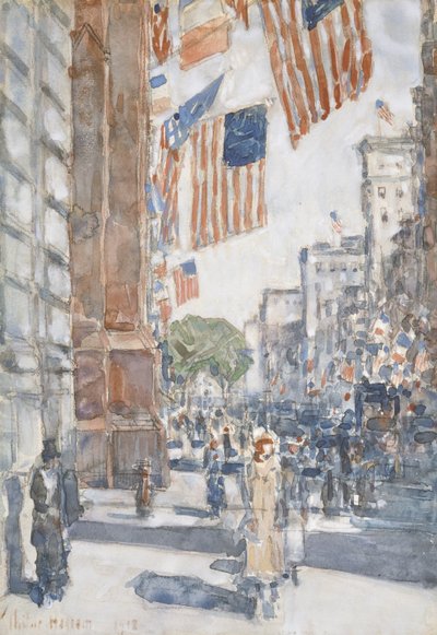 フラッグス、5番街 作： Childe Frederick Hassam