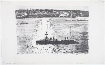 フランス巡洋艦 (litho) 作： Childe Frederick Hassam