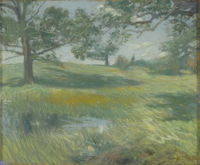 牧草地、1900-10年頃（キャンバスにパステル） 作： Childe Frederick Hassam