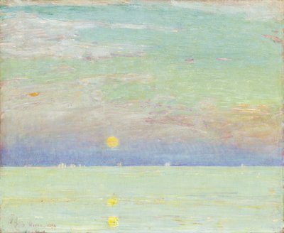 日没時の月の出、ケープ・アン 作： Childe Frederick Hassam