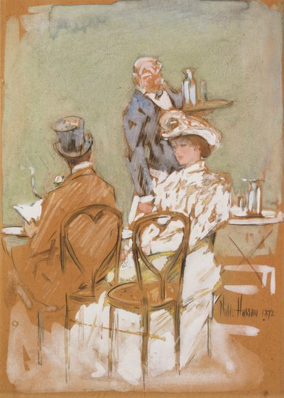 大通りのカフェの外 作： Childe Frederick Hassam