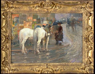 パリのストリートシーン、1889年頃（カートンに油彩） 作： Childe Frederick Hassam