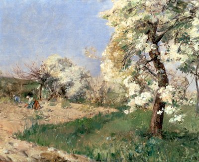 梨の花、Villiers-de-Bel（パネルに油彩） 作： Childe Frederick Hassam